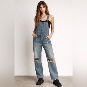 Women’s Lucky Brand Relaxed Fit Distressed Overalls - Blue Grunge Festival